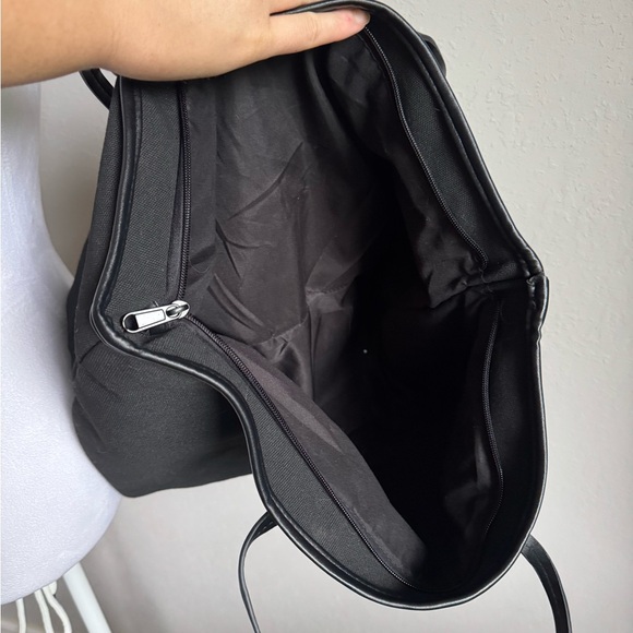 CLEOBELLA Black Canvas Tote Beach Classic Minimalist Travel Sleek Preppy - Picture 5 of 5